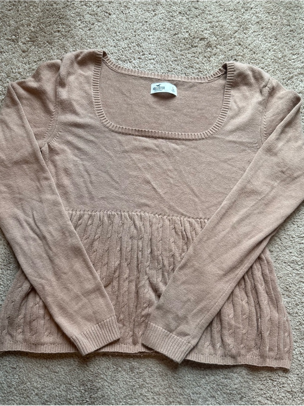 Hollister Cable Knit Babydoll Cropped Sweater Top Size Larg